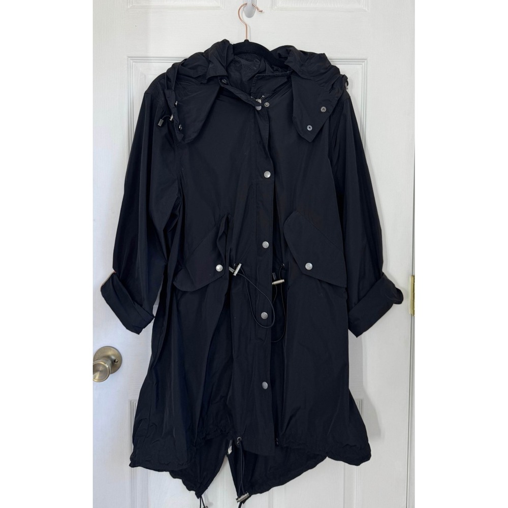 Burberry Parka Coat Women's 6 Black Drawstring Waist Rolled Sleeves Outdoor